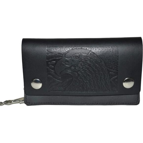 Genuine Leather Men Trifold Eagle Biker Chain Wallet Credit Card Holder - Picture 2 of 7